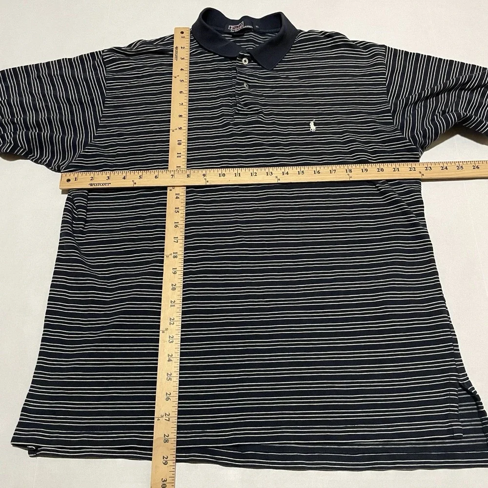 Polo Ralph Lauren Men'ssize XL Striped Short‎ Sleeve Polo Shirt Navy Cotton